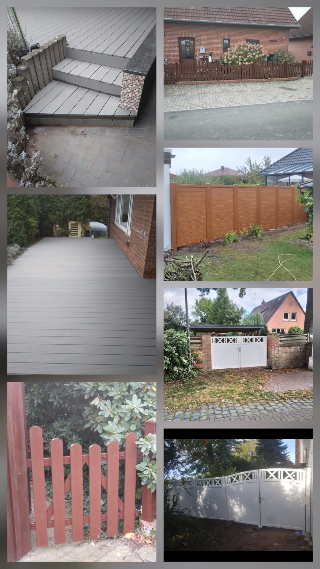 Terrasse aus Kunststoffelementen  - Zaun- und Tor als Kunststoffvariante von Ebbe + Flut